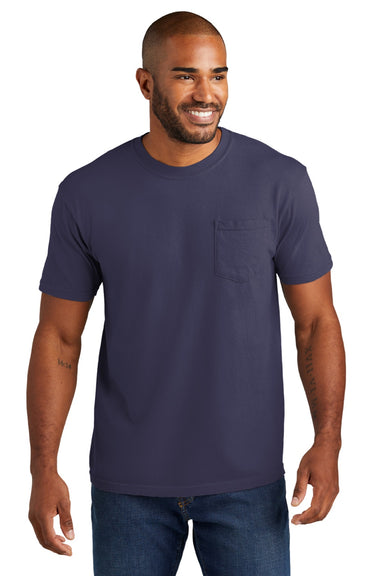 Comfort Colors 6030 Mens Short Sleeve Crewneck T-Shirt w/ Pocket Grape Purple Model Front