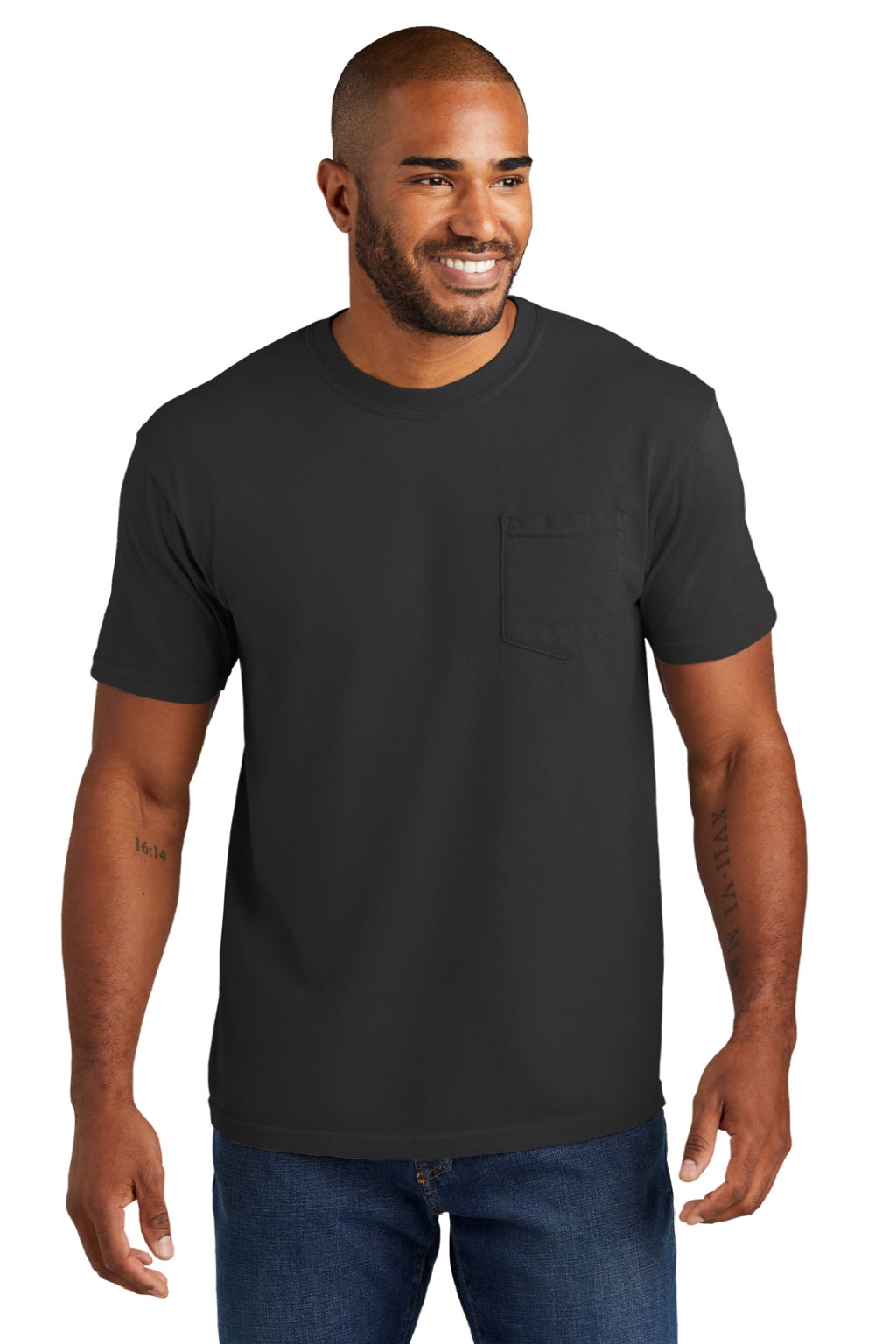 Comfort Colors 6030 Mens Short Sleeve Crewneck T-Shirt w/ Pocket Graphite Grey Model Front