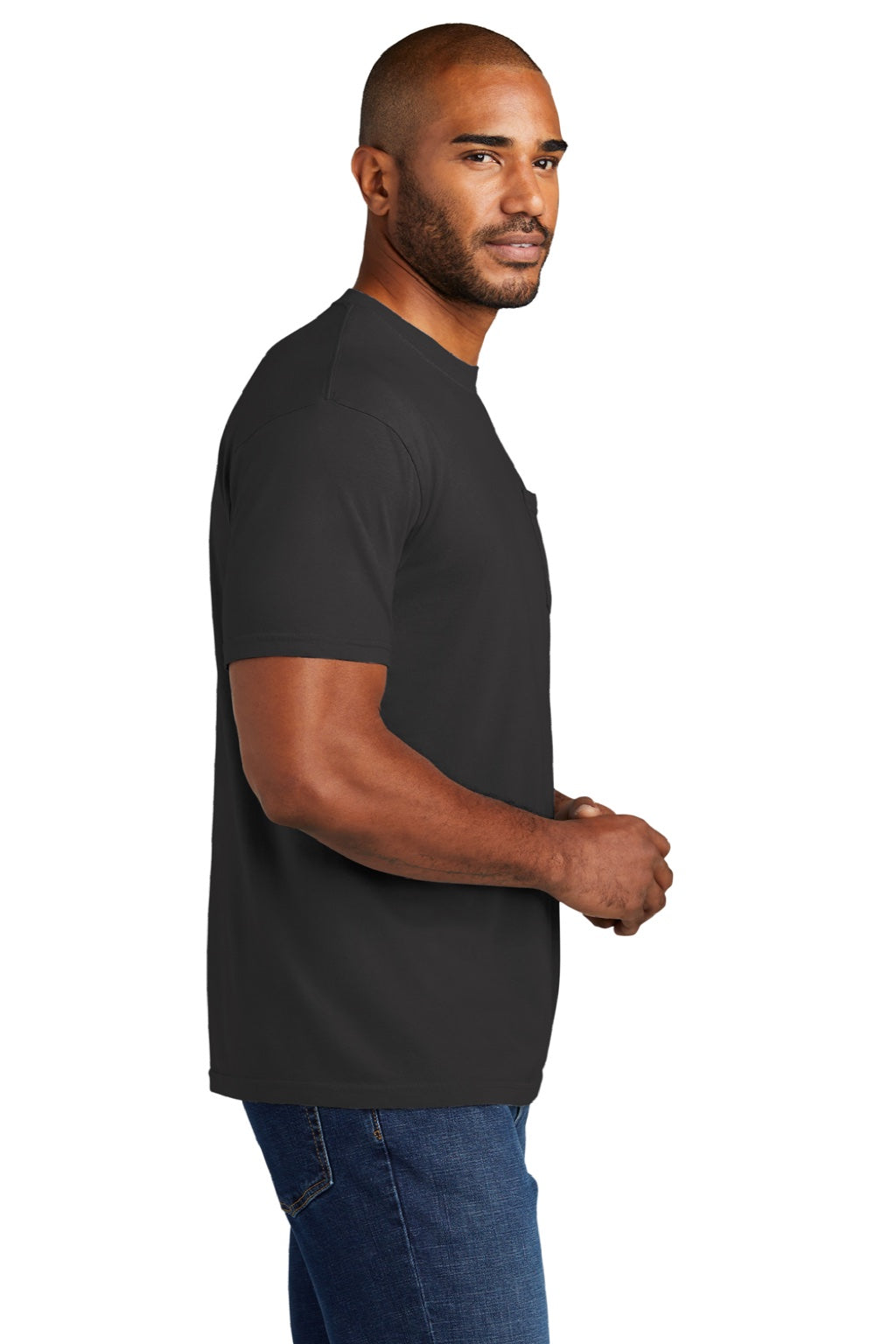 Comfort Colors 6030 Mens Short Sleeve Crewneck T-Shirt w/ Pocket Graphite Grey Model Side