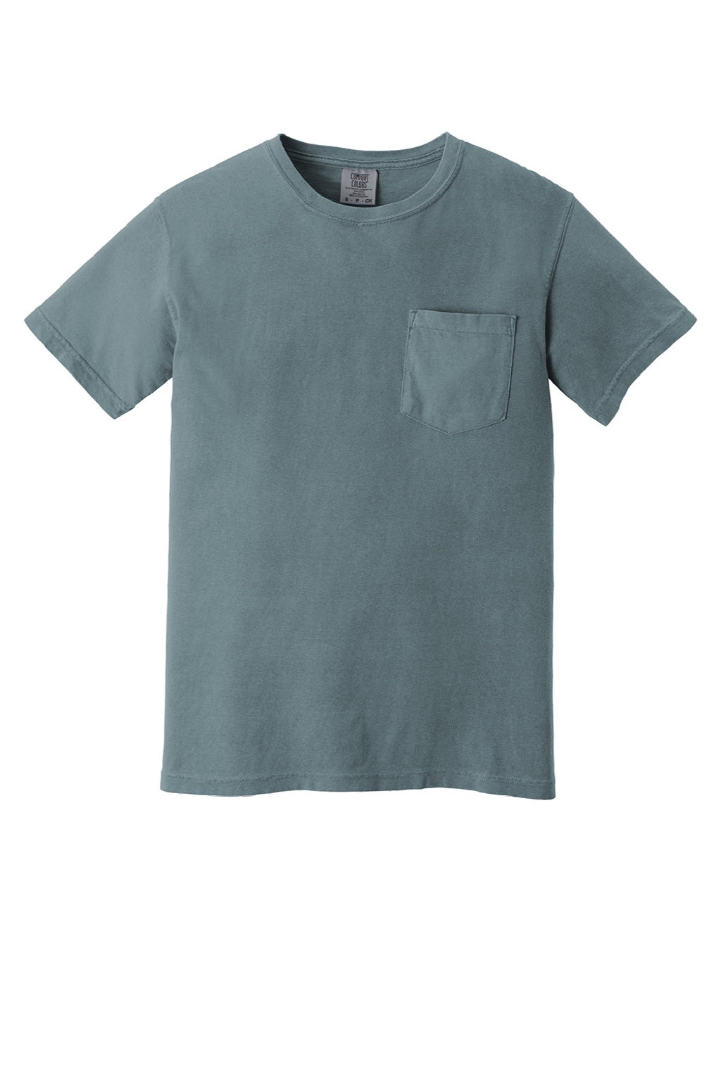 Comfort Colors 6030 Mens Short Sleeve Crewneck T-Shirt w/ Pocket Ice Blue Flat Front