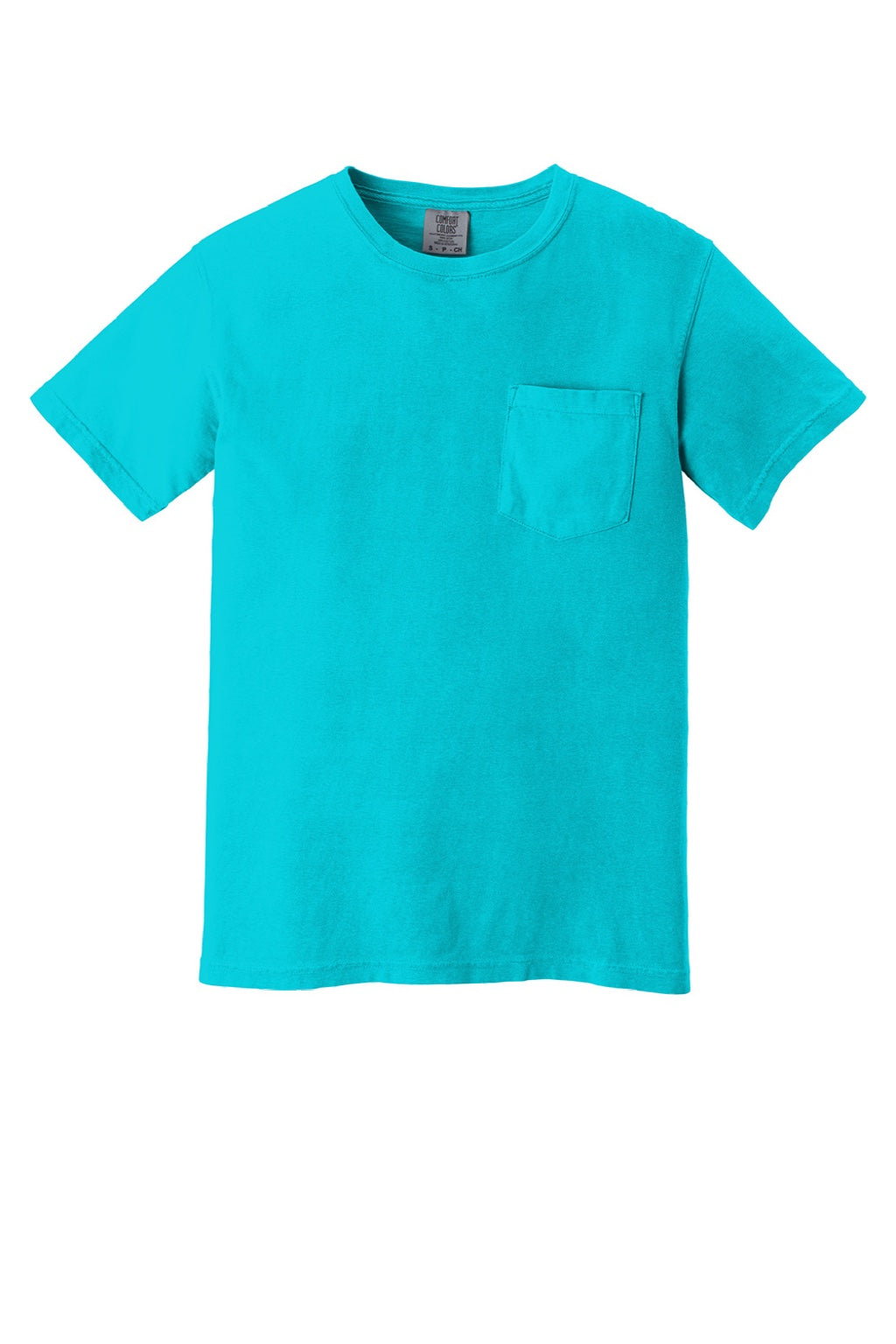 Comfort Colors 6030 Mens Short Sleeve Crewneck T-Shirt w/ Pocket Lagoon Blue Flat Front