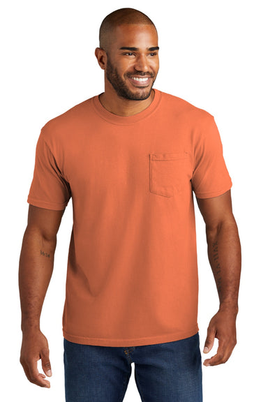 Comfort Colors 6030 Mens Short Sleeve Crewneck T-Shirt w/ Pocket Melon Orange Model Front