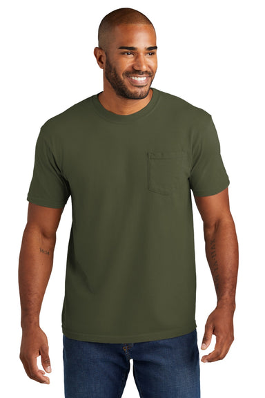 Comfort Colors 6030 Mens Short Sleeve Crewneck T-Shirt w/ Pocket Sage Green Model Front