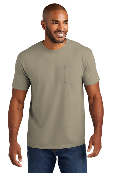 Comfort Colors 6030 Mens Short Sleeve Crewneck T-Shirt w/ Pocket Sandstone Model Front