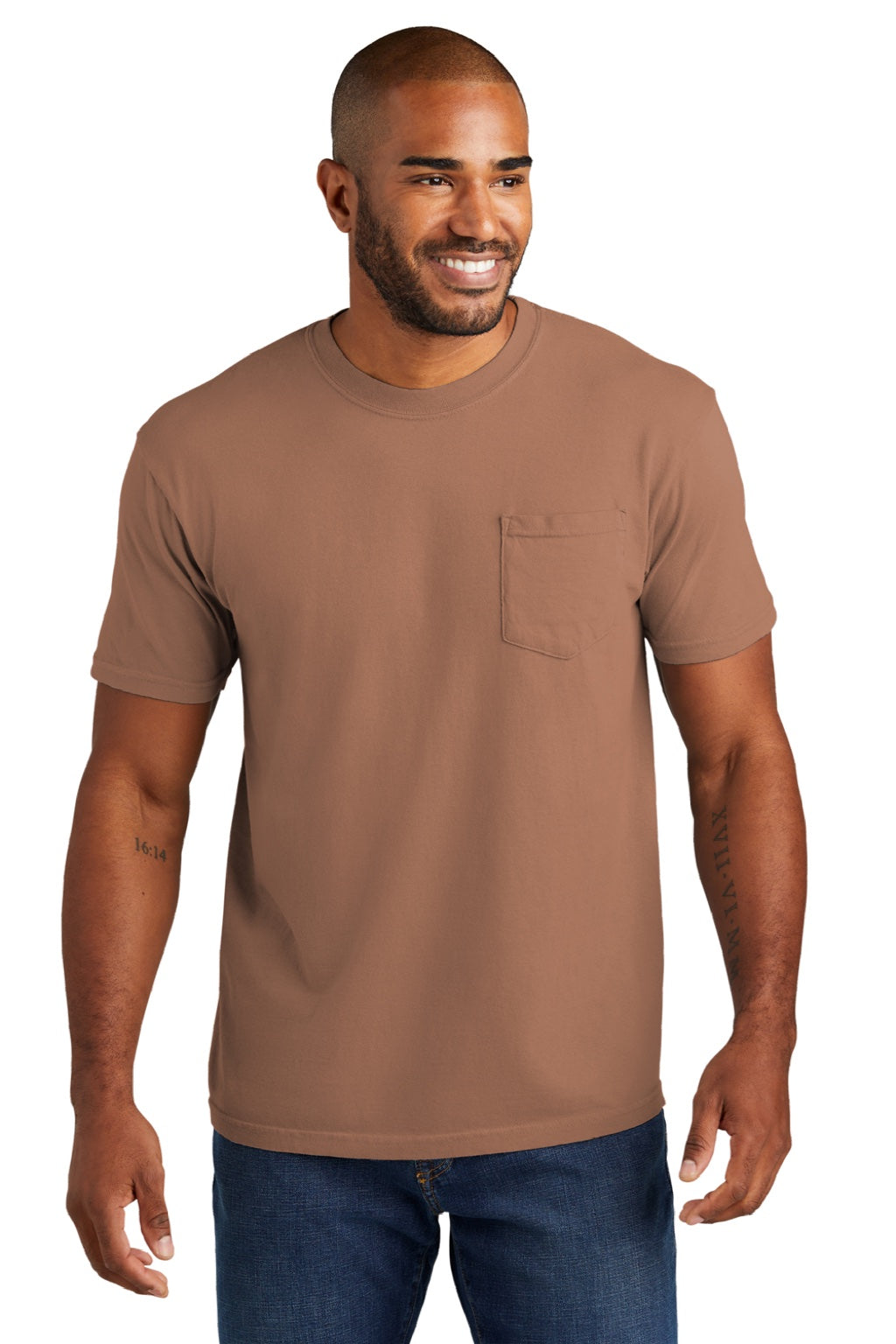 Comfort Colors 6030 Mens Short Sleeve Crewneck T-Shirt w/ Pocket Terracotta Model Front