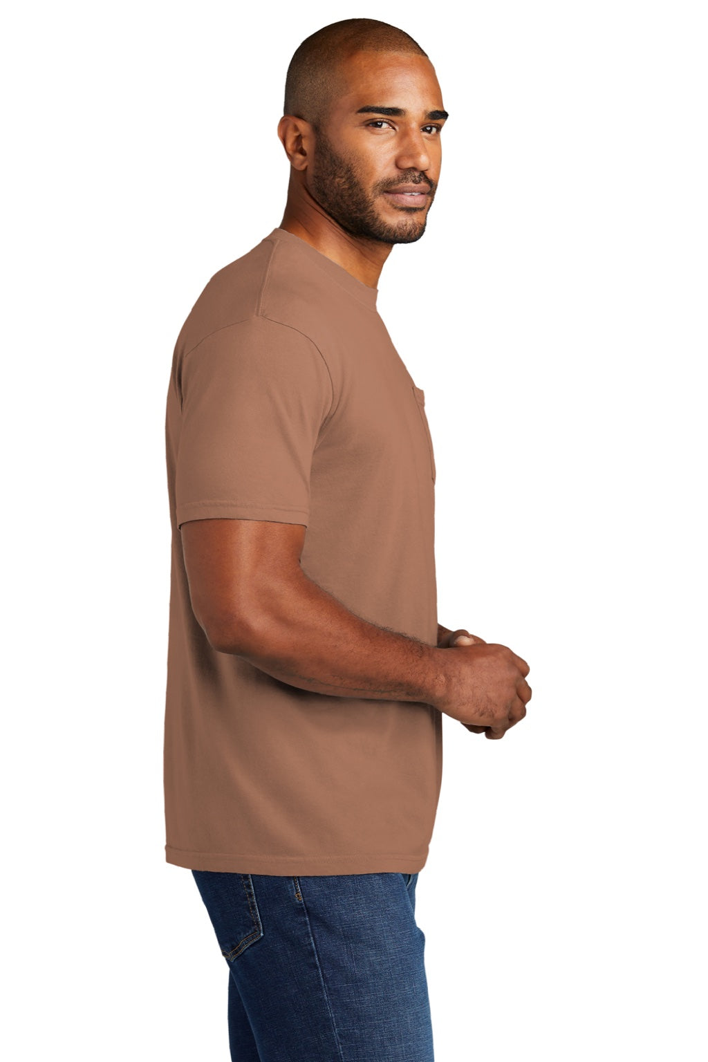 Comfort Colors 6030 Mens Short Sleeve Crewneck T-Shirt w/ Pocket Terracotta Model Side