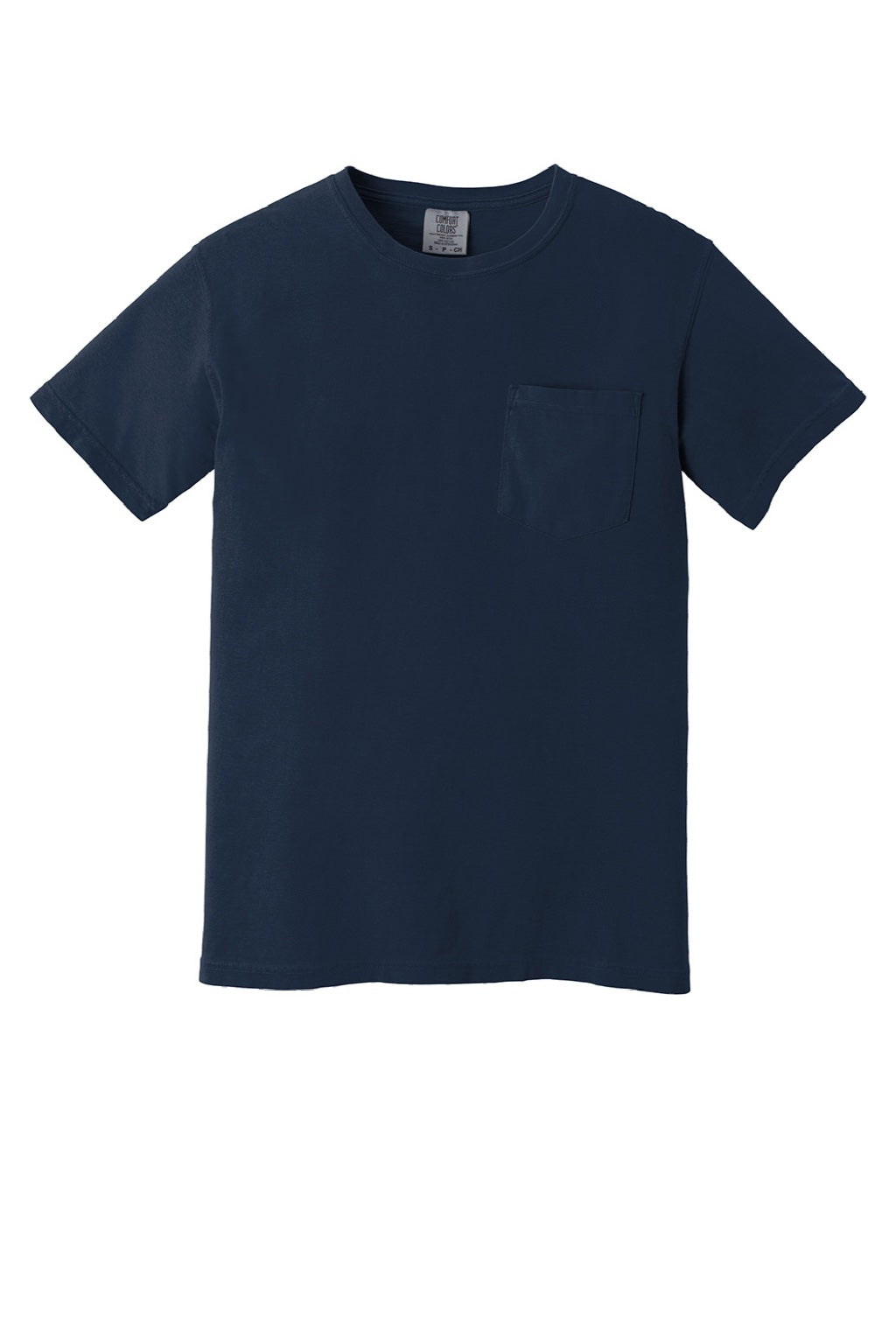 Comfort Colors 6030 Mens Short Sleeve Crewneck T-Shirt w/ Pocket True Navy Blue Flat Front