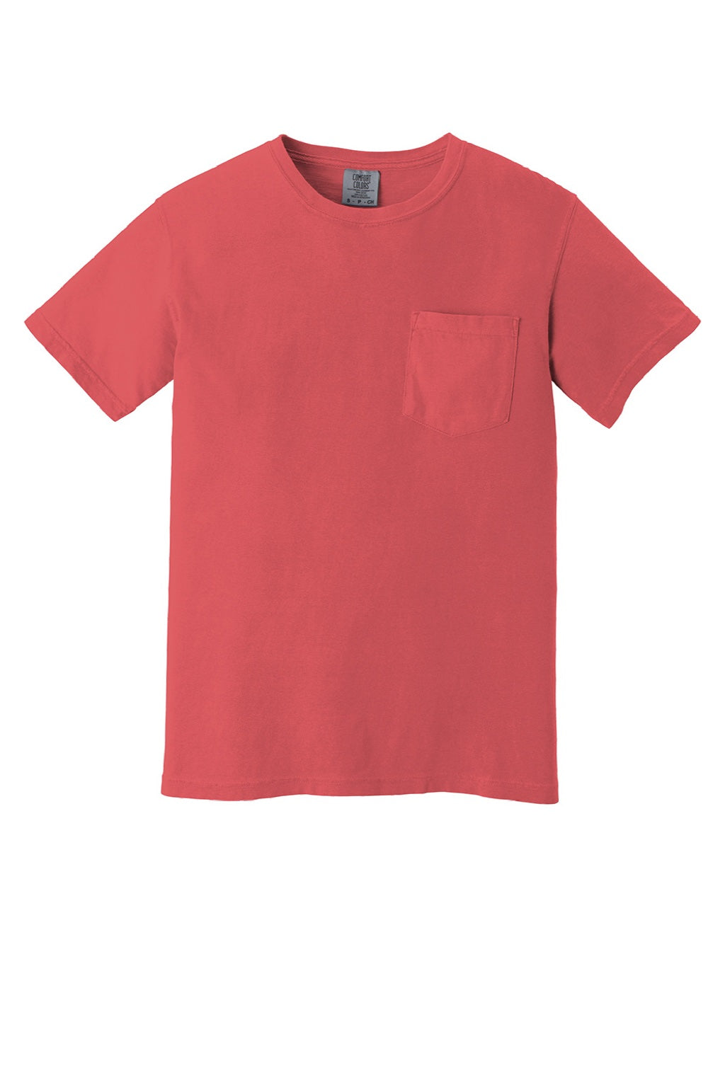Comfort Colors 6030 Mens Short Sleeve Crewneck T-Shirt w/ Pocket Watermelon Pink Flat Front
