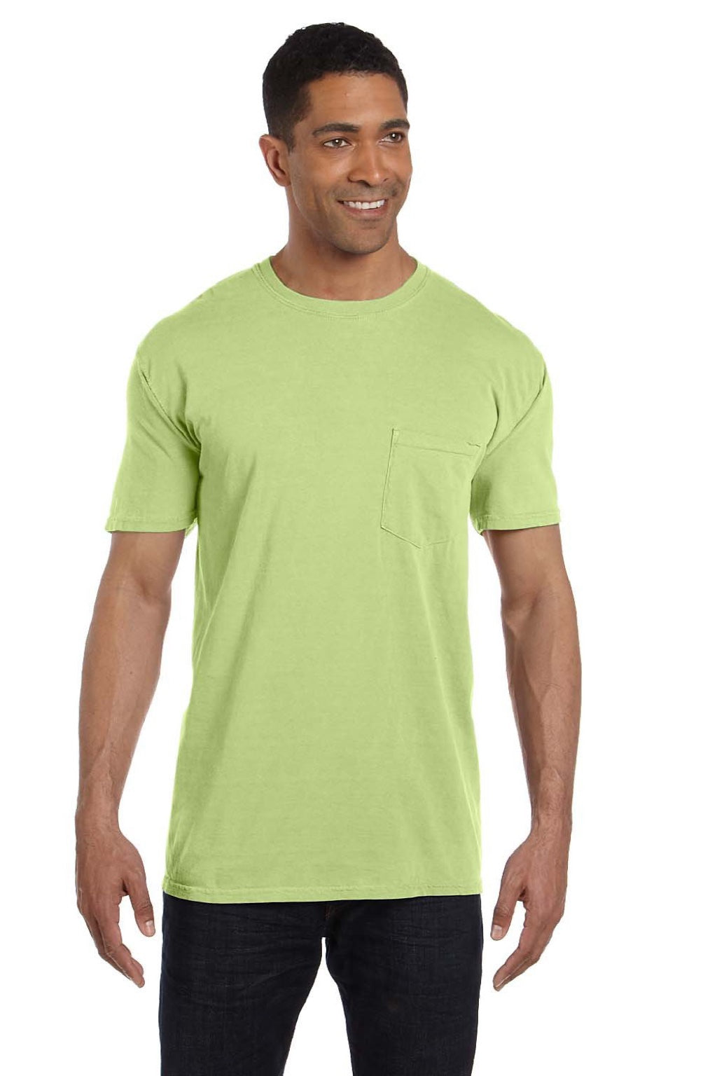 Comfort Colors 6030 Mens Short Sleeve Crewneck T-Shirt w/ Pocket Celadon Green Model Front