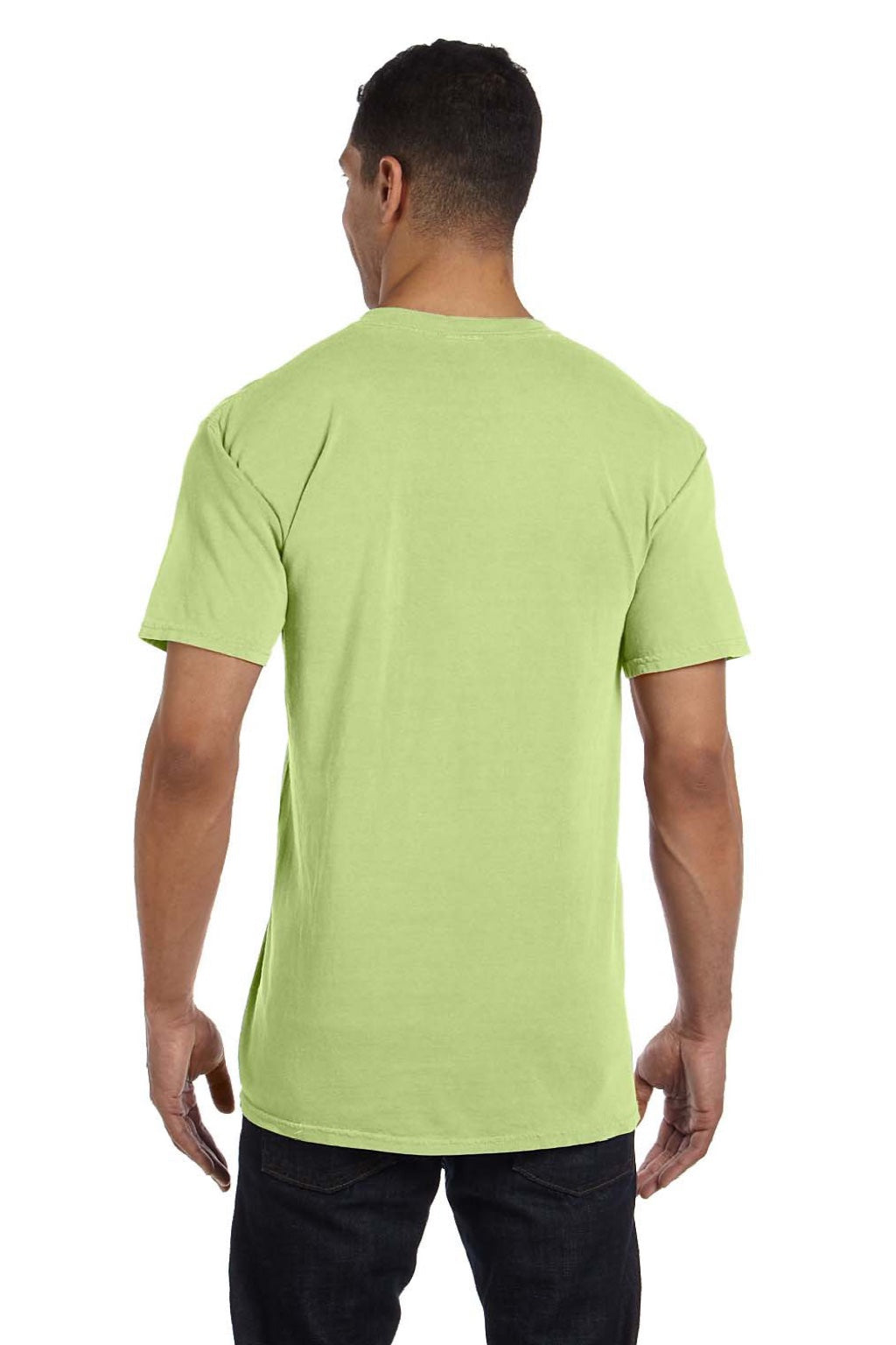 Comfort Colors 6030 Mens Short Sleeve Crewneck T-Shirt w/ Pocket Celadon Green Model Back