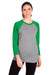 Next Level NL6051/6051 Mens Jersey 3/4 Sleeve Crewneck T-Shirt Heather Grey/Envy Green Model Front