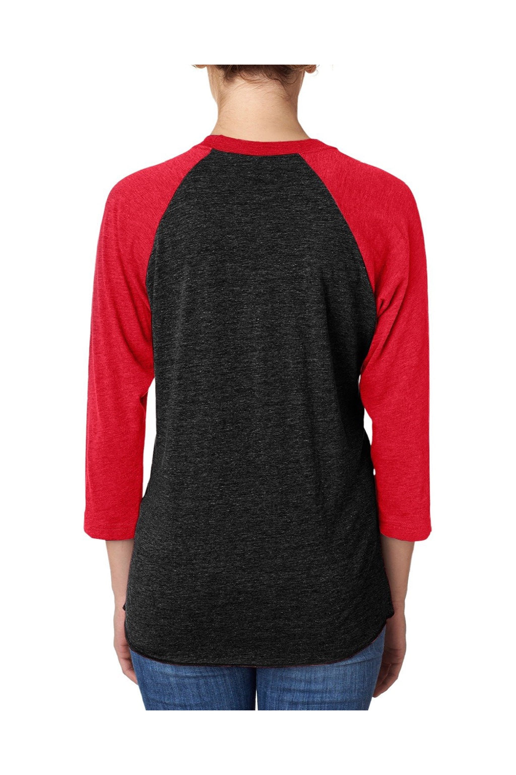 Next Level NL6051/6051 Mens Jersey 3/4 Sleeve Crewneck T-Shirt Vintage Black/Red Model Back