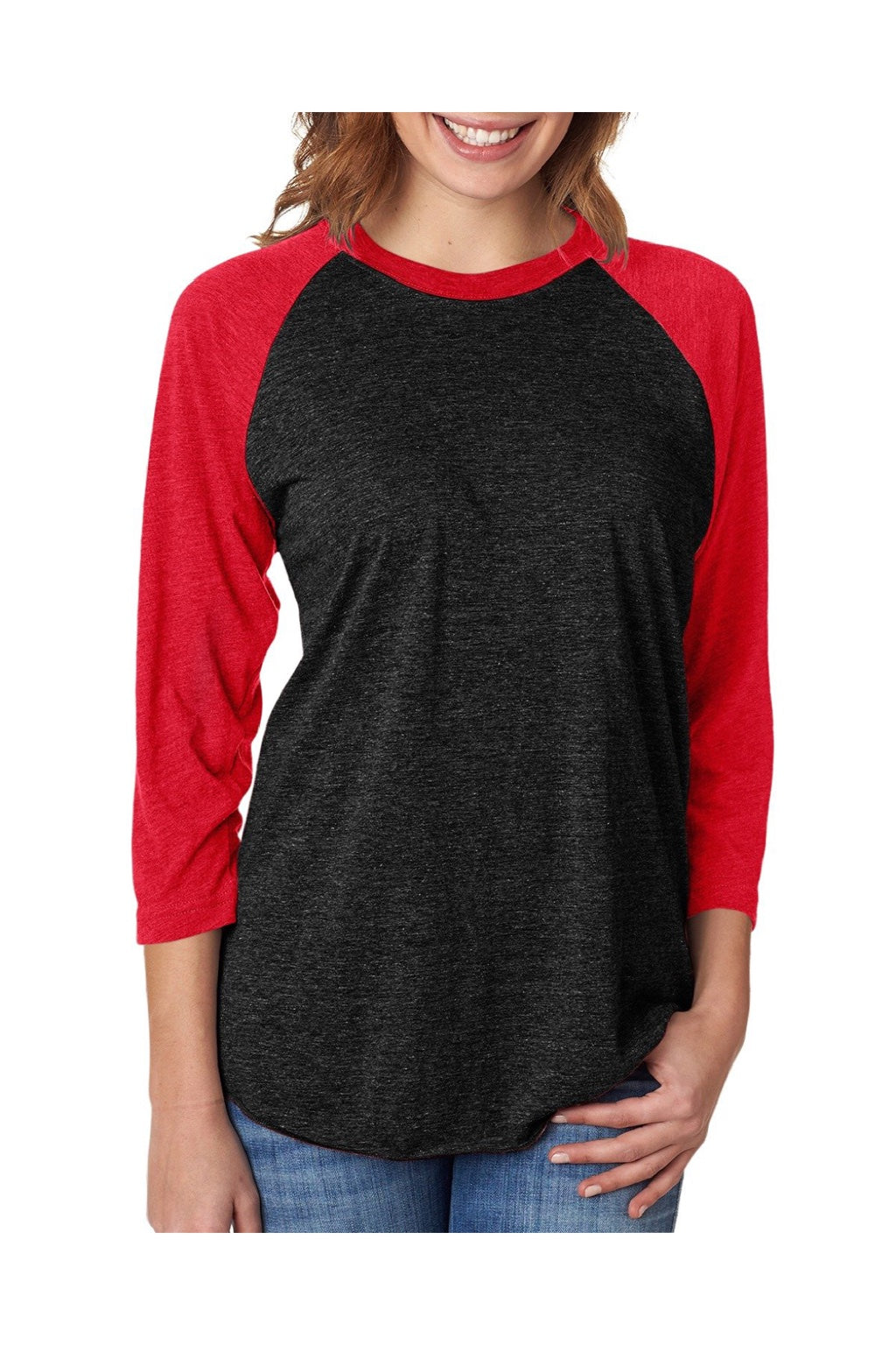 Next Level NL6051/6051 Mens Jersey 3/4 Sleeve Crewneck T-Shirt Vintage Black/Red Model Front