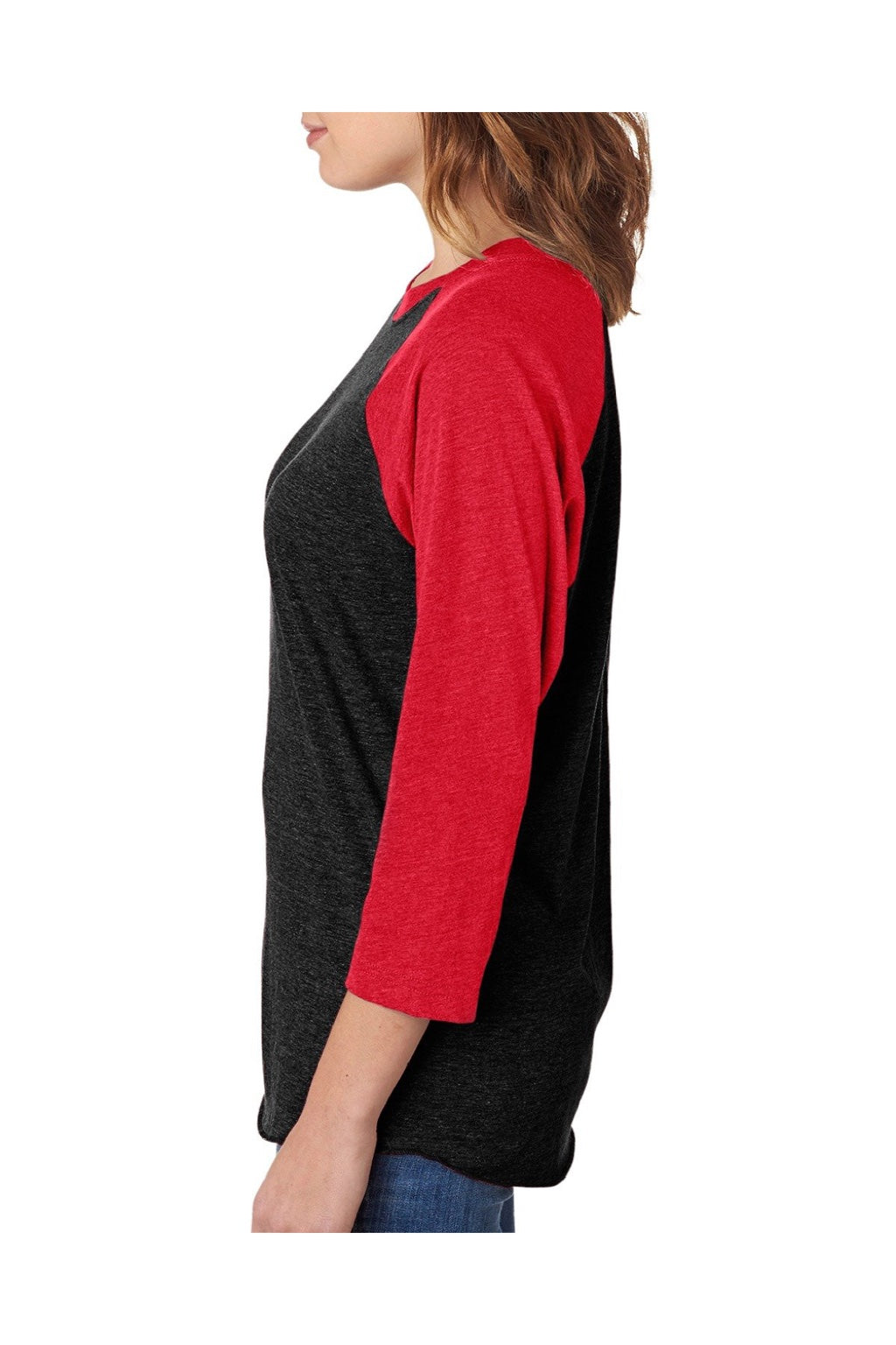 Next Level NL6051/6051 Mens Jersey 3/4 Sleeve Crewneck T-Shirt Vintage Black/Red Model Side