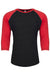 Next Level NL6051/6051 Mens Jersey 3/4 Sleeve Crewneck T-Shirt Vintage Black/Red Flat Front