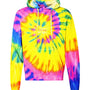 Dyenomite Mens Spiral Tie Dyed Hooded Sweatshirt Hoodie - Flo Rainbow Spiral - NEW