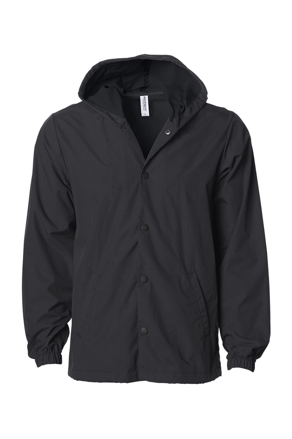 Independent Trading Co. EXP95NB Mens Water Resistant Snap Down Hooded Windbreaker Jacket Black/Black Flat Front
