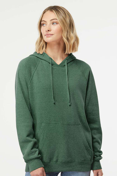 Independent Trading Company PRM33SBP Mens Special Blend Raglan Hooded Sweatshirt Hoodie w/ Pouch Pocket Moss Green Model Front