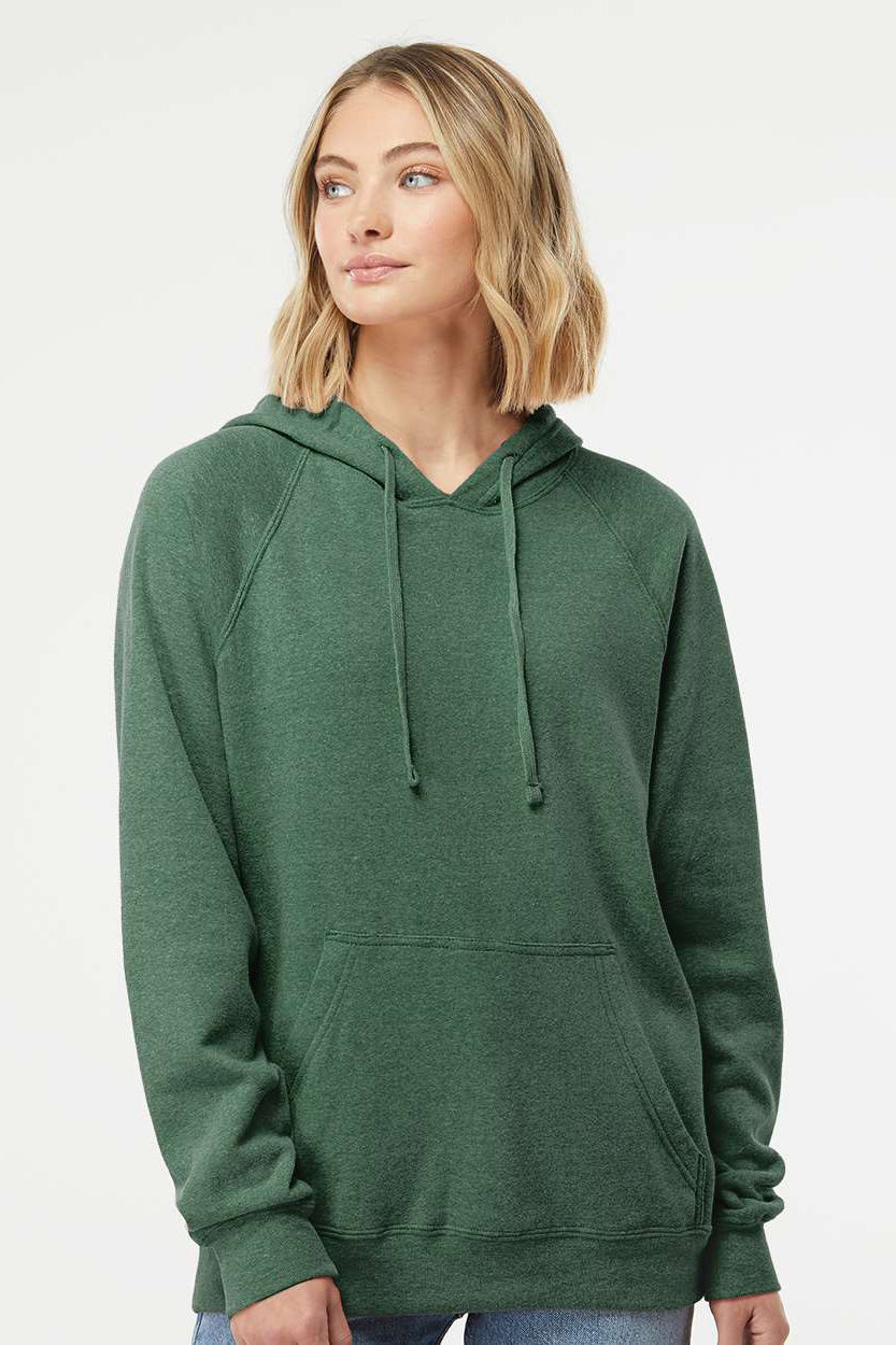 Independent Trading Company PRM33SBP Mens Special Blend Raglan Hooded Sweatshirt Hoodie w/ Pouch Pocket Moss Green Model Front