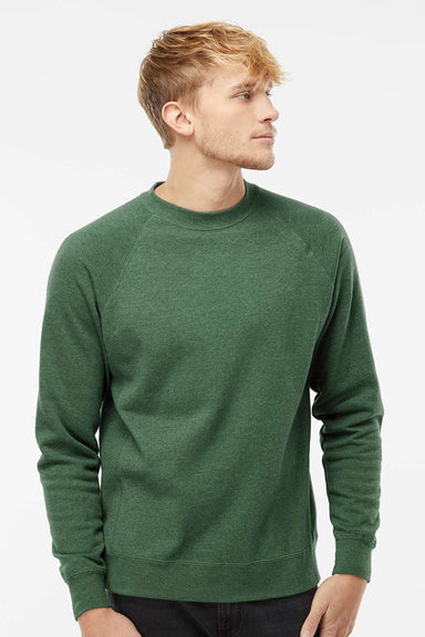 Independent Trading Company PRM30SBC Mens Special Blend Crewneck Raglan Sweatshirt Moss Green Model Front