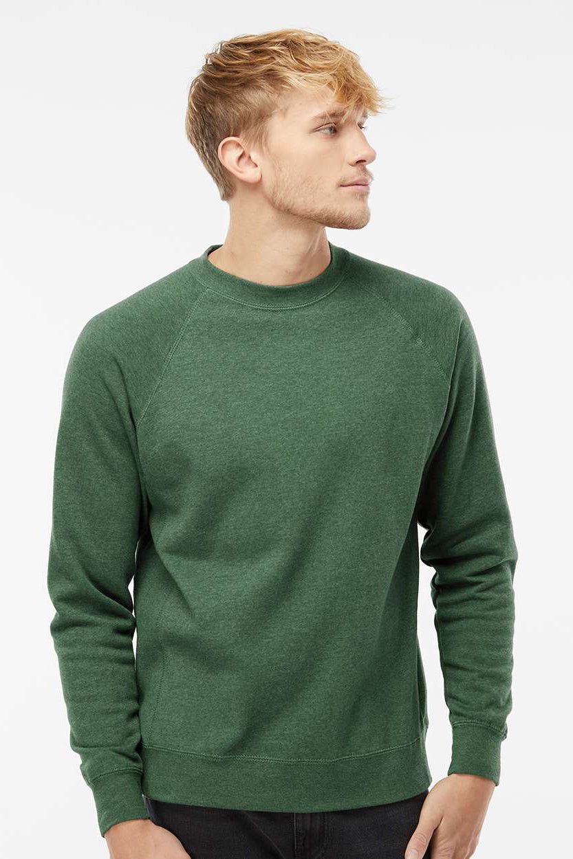 Independent Trading Company PRM30SBC Mens Special Blend Crewneck Raglan Sweatshirt Moss Green Model Front
