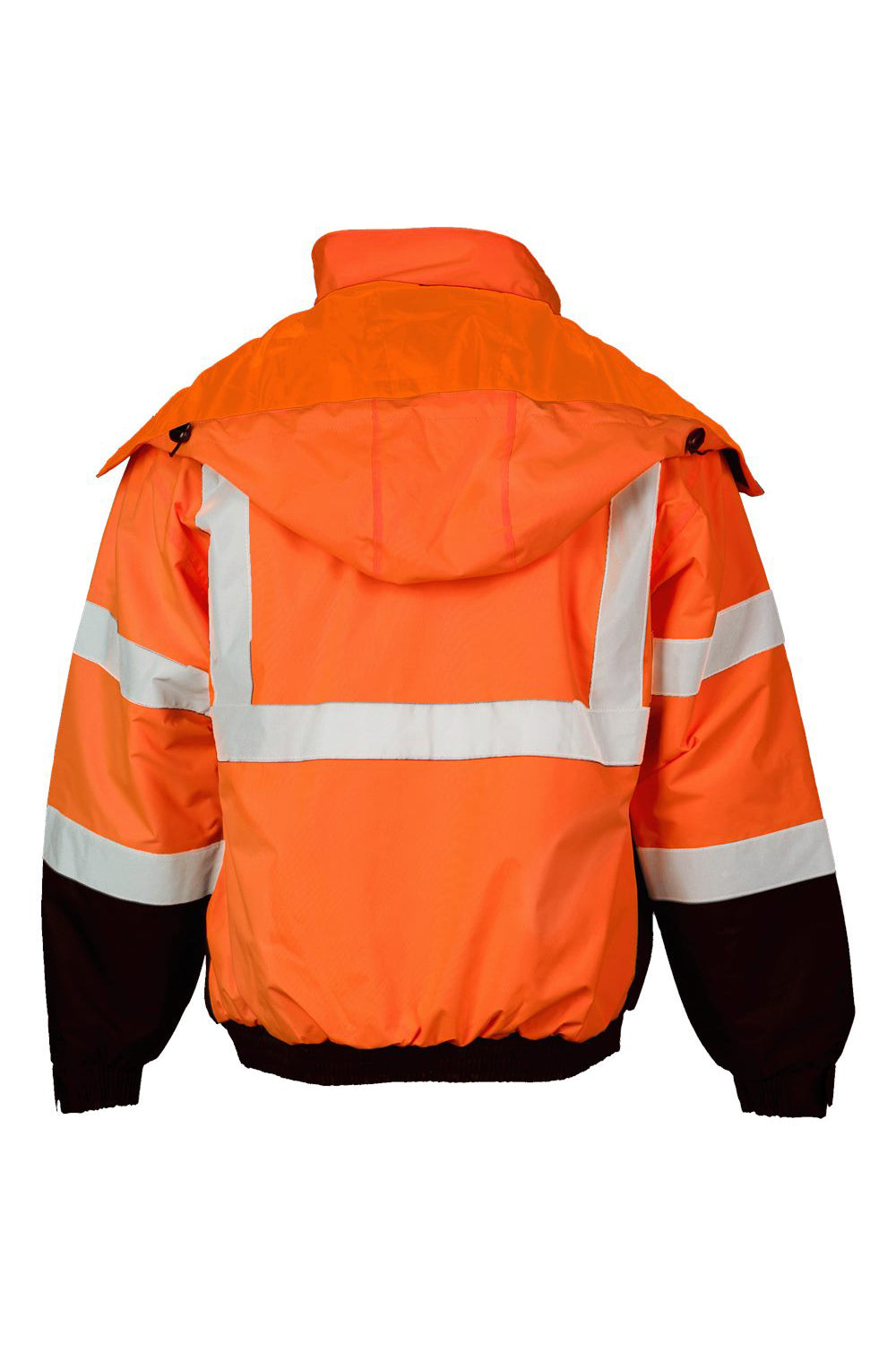 Kishigo JS121-122 Mens Waterproof Full Zip Hooded Bomber Jacket Orange Flat Back