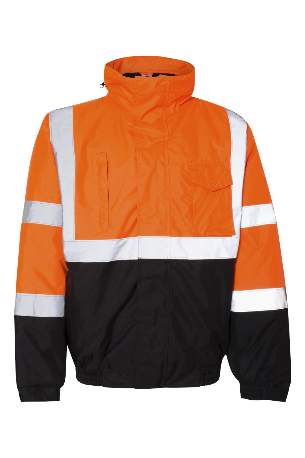 Kishigo JS121-122 Mens Waterproof Full Zip Hooded Bomber Jacket Orange Flat Front