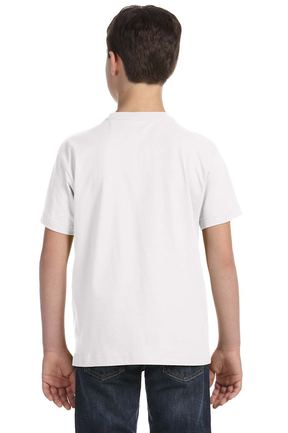 LAT 6101 Youth Fine Jersey Short Sleeve Crewneck T-Shirt White Model Back