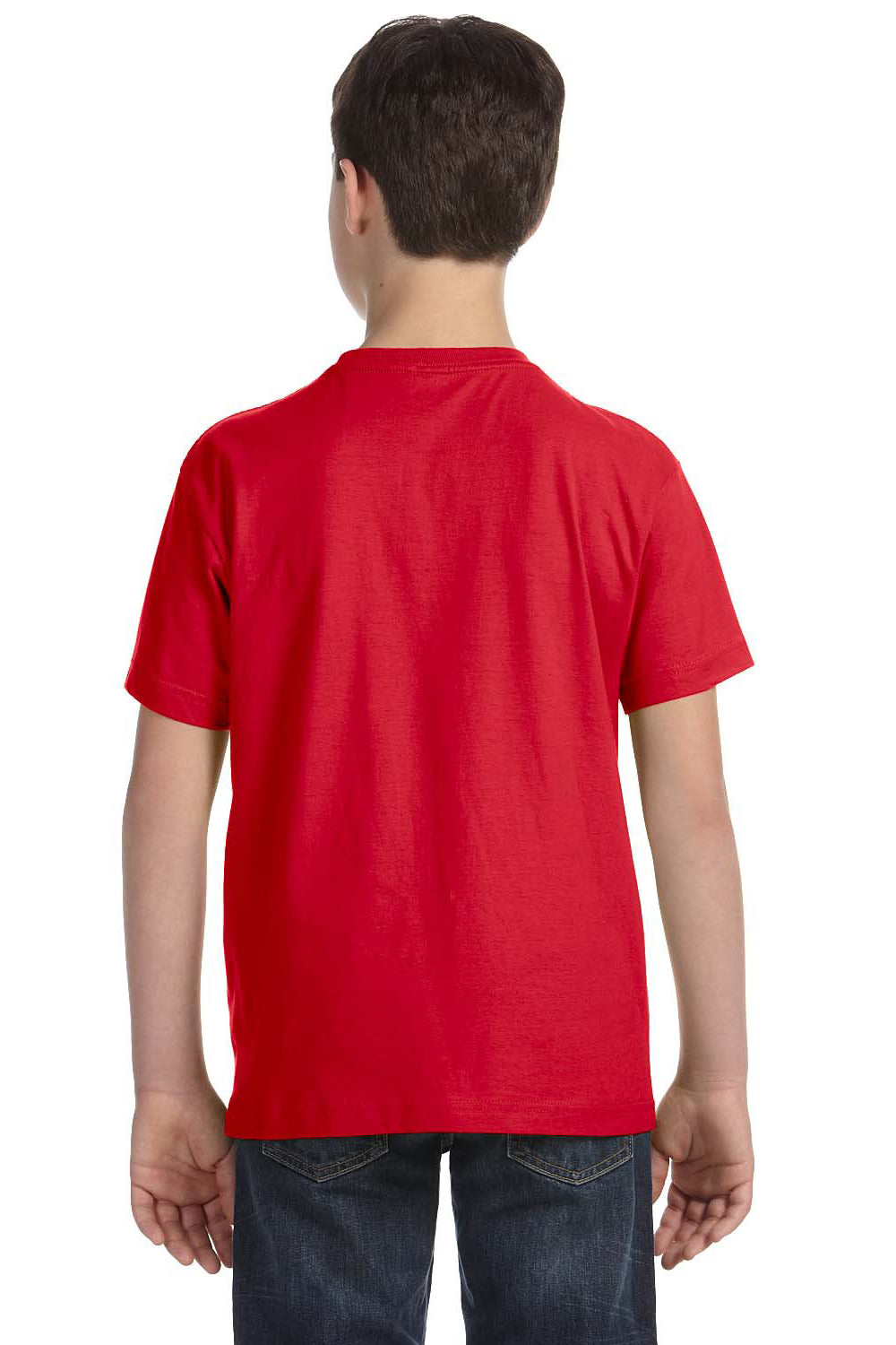 LAT 6101 Youth Fine Jersey Short Sleeve Crewneck T-Shirt Red Model Back