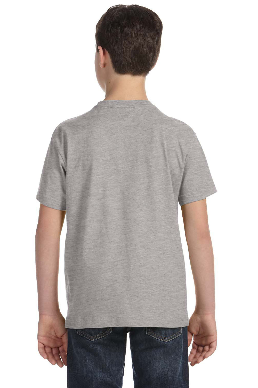 LAT 6101 Youth Fine Jersey Short Sleeve Crewneck T-Shirt Heather Grey Model Back