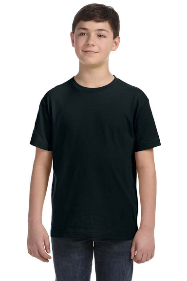 LAT 6101 Youth Fine Jersey Short Sleeve Crewneck T-Shirt Black Model Front