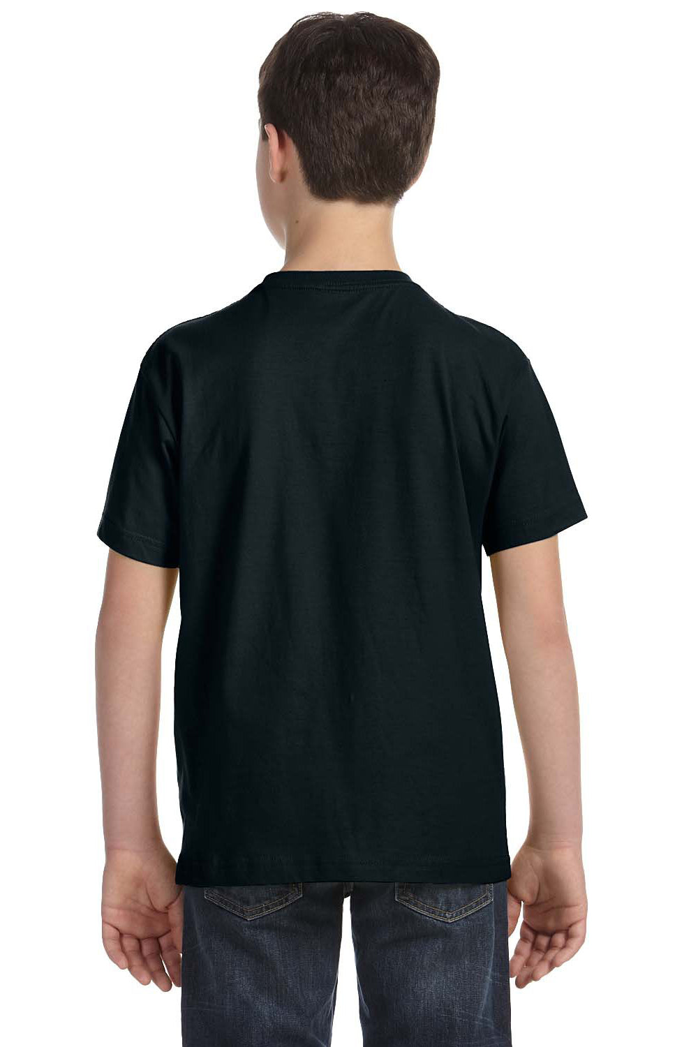 LAT 6101 Youth Fine Jersey Short Sleeve Crewneck T-Shirt Black Model Back
