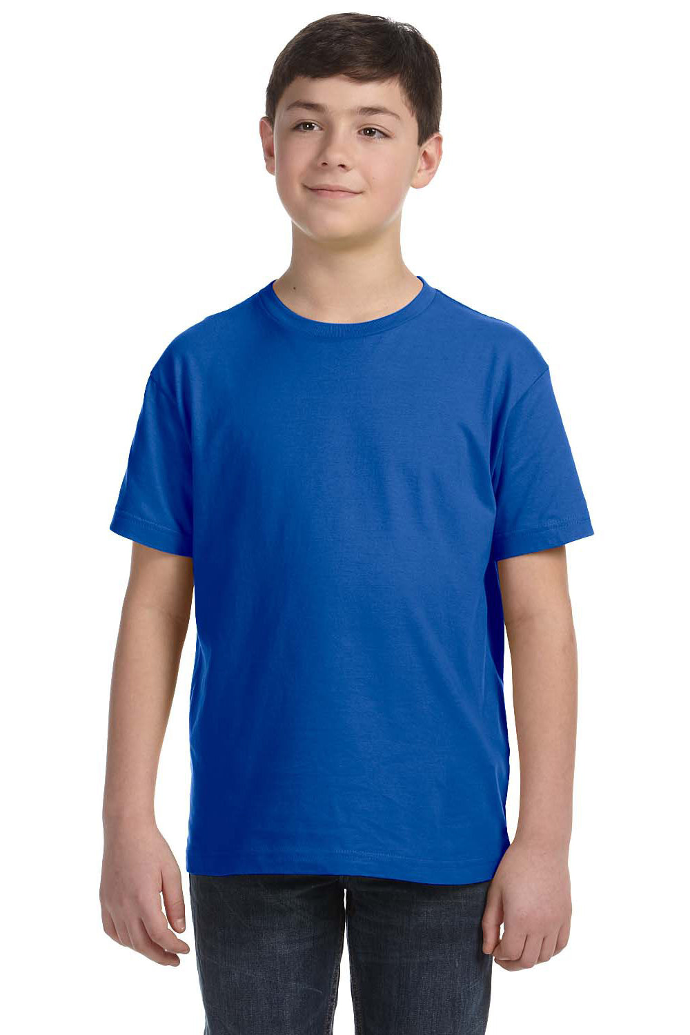 LAT 6101 Youth Fine Jersey Short Sleeve Crewneck T-Shirt Royal Blue Model Front