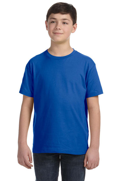LAT 6101 Youth Fine Jersey Short Sleeve Crewneck T-Shirt Royal Blue Model Front