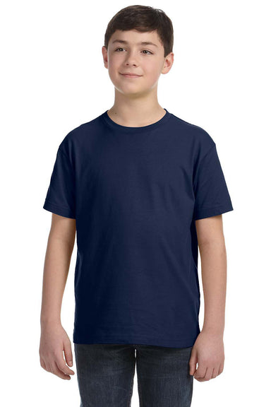 LAT 6101 Youth Fine Jersey Short Sleeve Crewneck T-Shirt Navy Blue Model Front