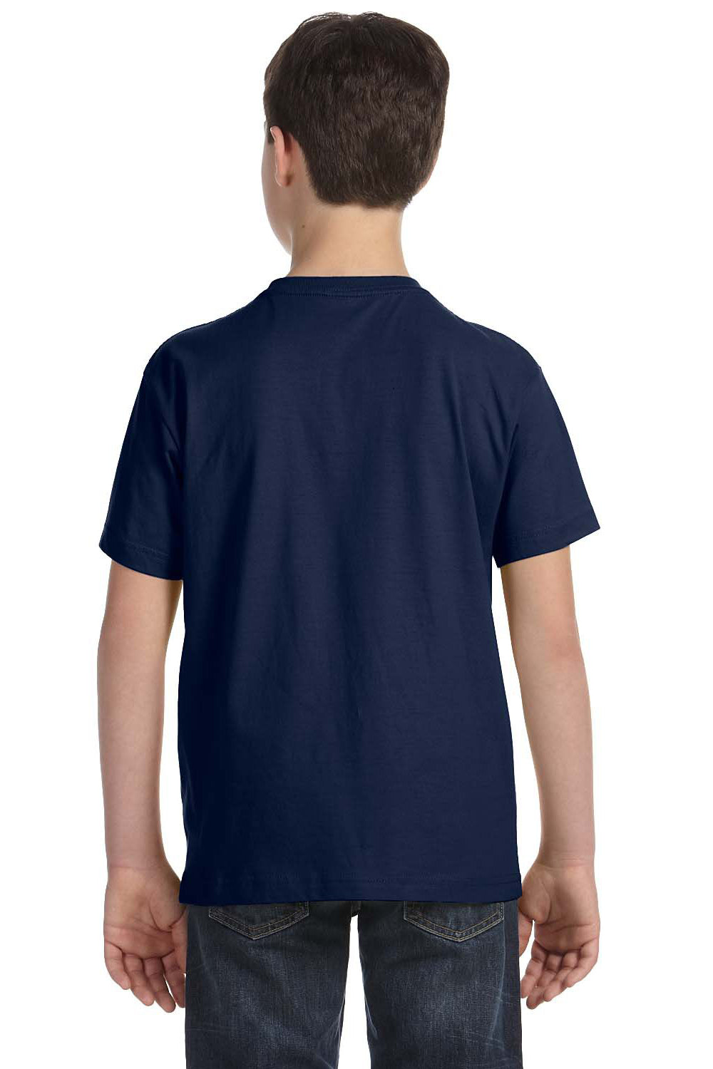 LAT 6101 Youth Fine Jersey Short Sleeve Crewneck T-Shirt Navy Blue Model Back