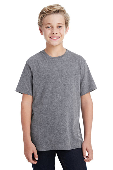 LAT 6101 Youth Fine Jersey Short Sleeve Crewneck T-Shirt Heather Granite Grey Model Front