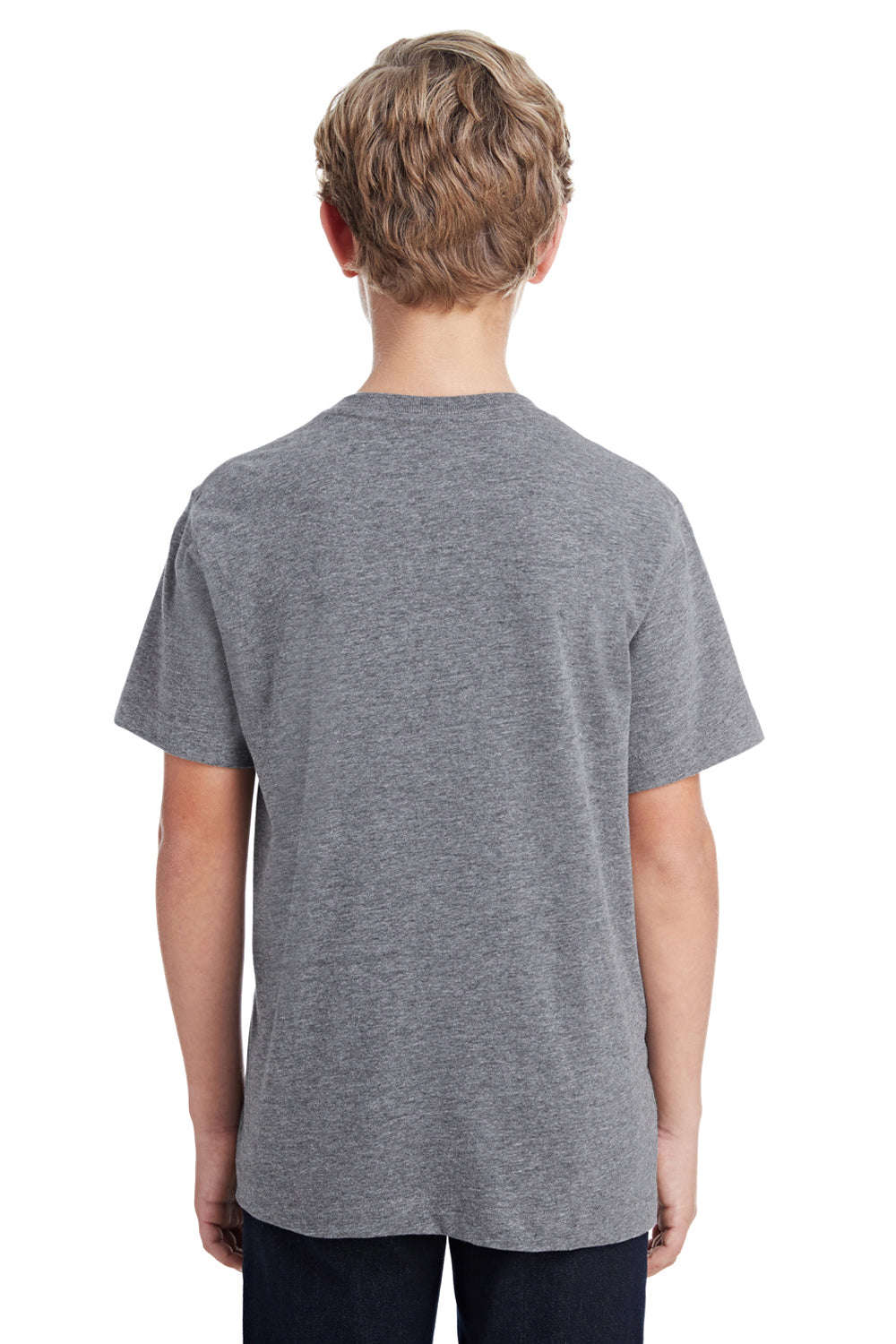 LAT 6101 Youth Fine Jersey Short Sleeve Crewneck T-Shirt Heather Granite Grey Model Back