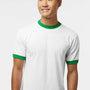 Augusta Sportswear Mens Ringer Short Sleeve Crewneck T-Shirt - White/Kelly Green - NEW