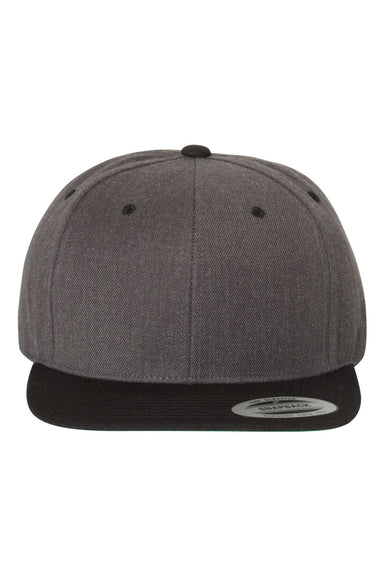 Yupoong 6089M Mens Premium Flat Bill Snapback Hat Heather Dark Grey/Black Flat Front