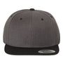 Yupoong Mens Premium Flat Bill Snapback Hat - Heather Dark Grey/Black - NEW