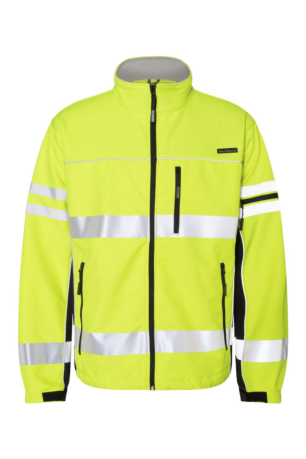 Kishigo JS137-138 Mens Premium Black Series Class 3 Water Resistant Full Zip Soft Shell Jacket Lime Green Flat Front