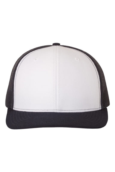 Richardson Hats 112 Mens Snapback Trucker Hat White/Navy Blue Flat Front