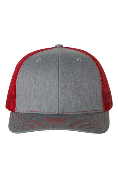 Richardson 112 Mens Snapback Trucker Hat Heather Grey/Red Flat Front
