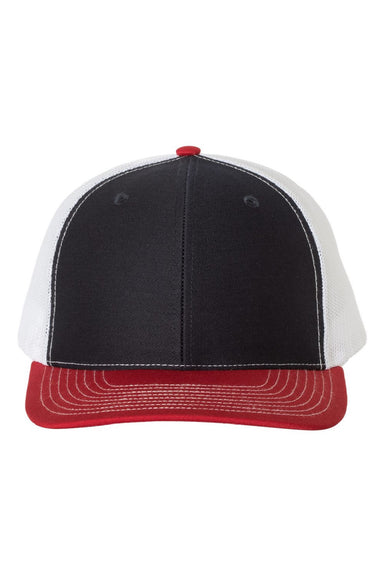 Richardson Hats 112 Mens Snapback Trucker Hat Navy Blue/White/Red Flat Front