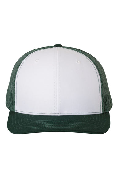 Richardson 112 Mens Snapback Trucker Hat White/Dark Green Flat Front