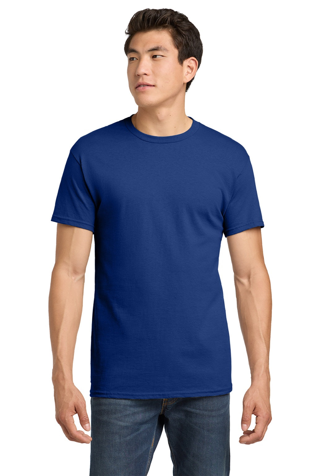 Gildan 5000 Mens Short Sleeve Crewneck T-Shirt Fan Deep Royal Blue Model Front