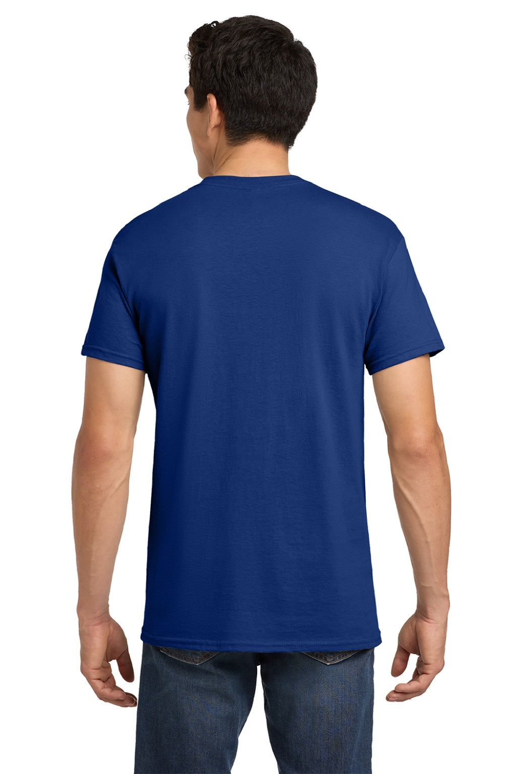 Gildan 5000 Mens Short Sleeve Crewneck T-Shirt Fan Deep Royal Blue Model Back