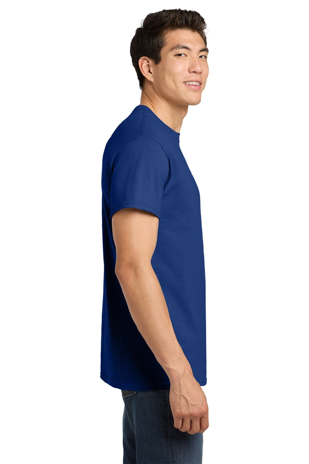 Gildan 5000 Mens Short Sleeve Crewneck T-Shirt Fan Deep Royal Blue Model Side