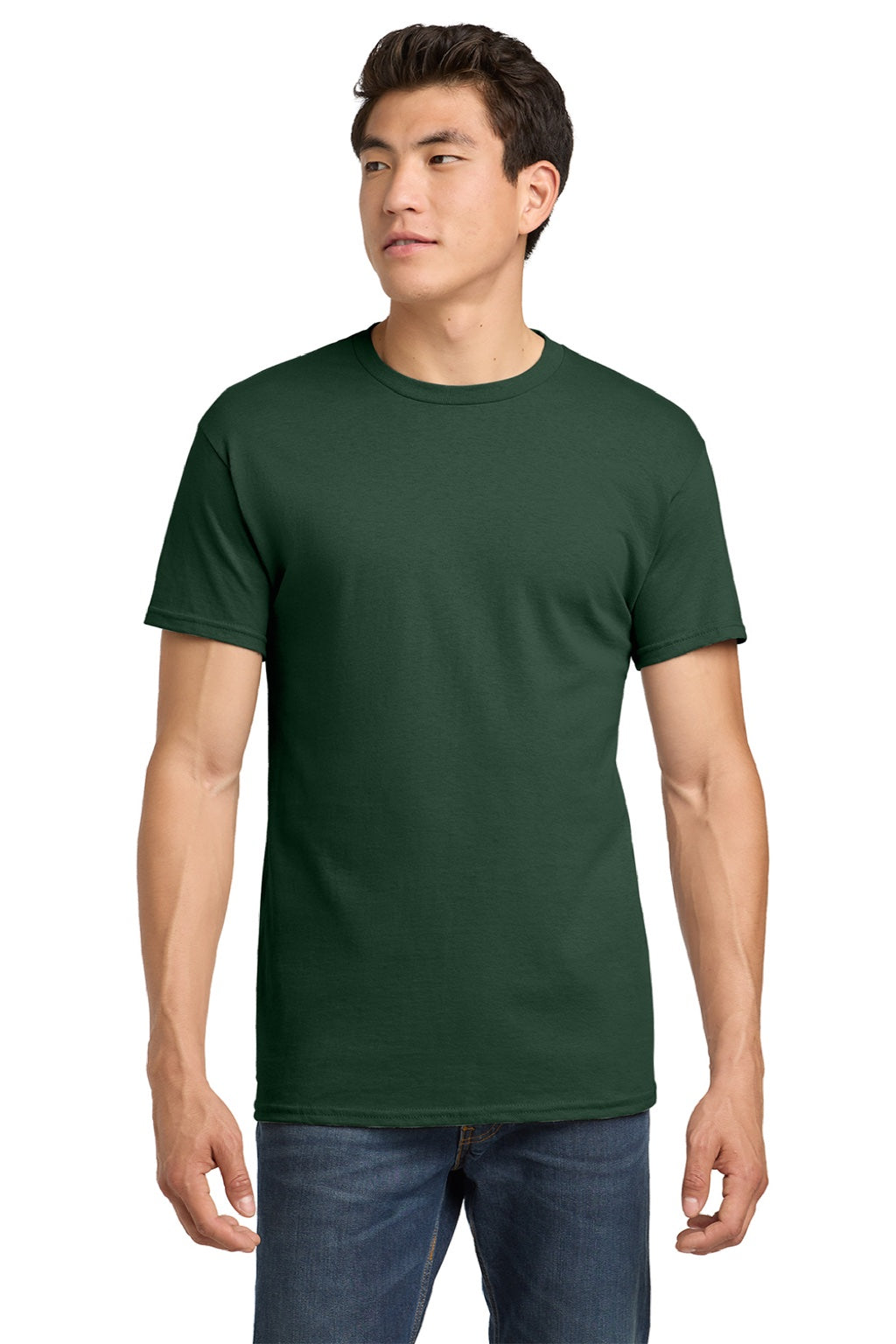 Gildan 5000 Mens Short Sleeve Crewneck T-Shirt Fan Dark Green Model Front